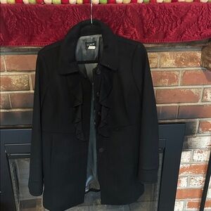 J. Crew Black Trench Coat with Ruffle Detail